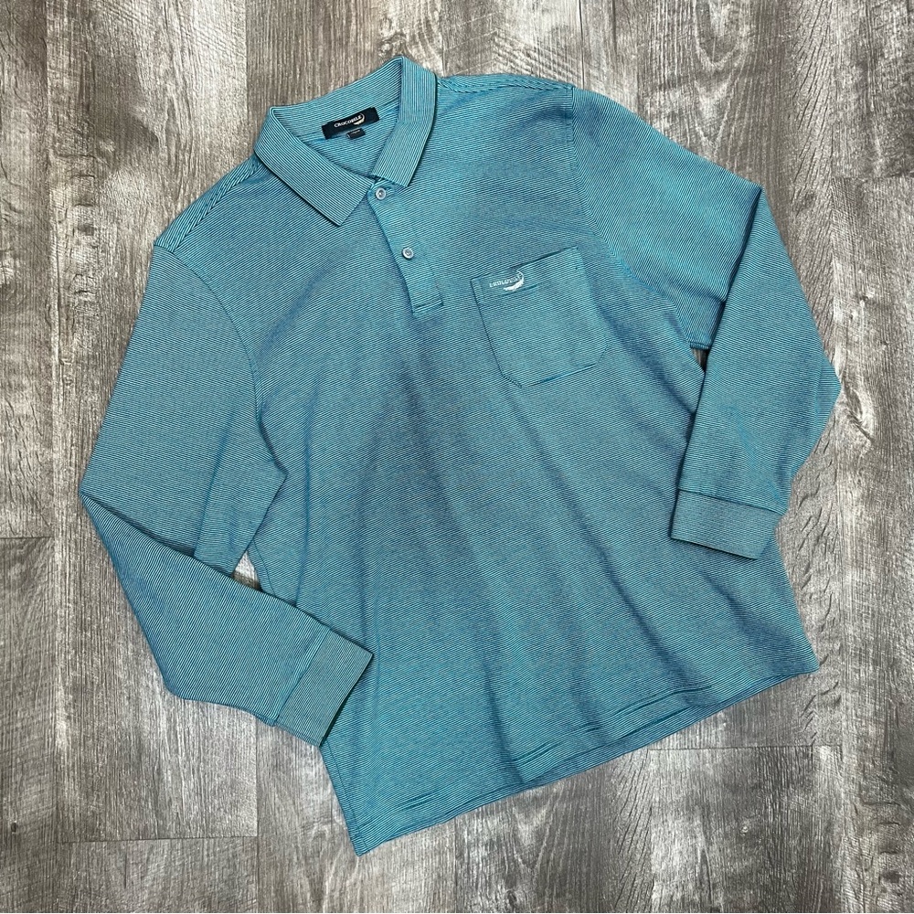 Crocodile Blue Green Cotton Striped Long Sleeve Polo